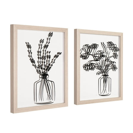 Florals in Vase set of 2 Black Print on Clear Framed Wall Decor 11" x 14"