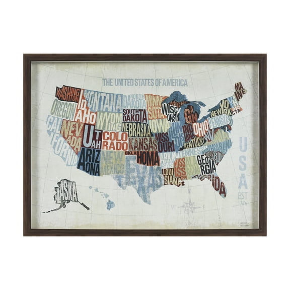 Crystal Art Gallery Framed Map of USA Wall Art Decor  Vintage Typography Map Print  Rustic Framed Artwork for Home, Office, or Classroom 24x18