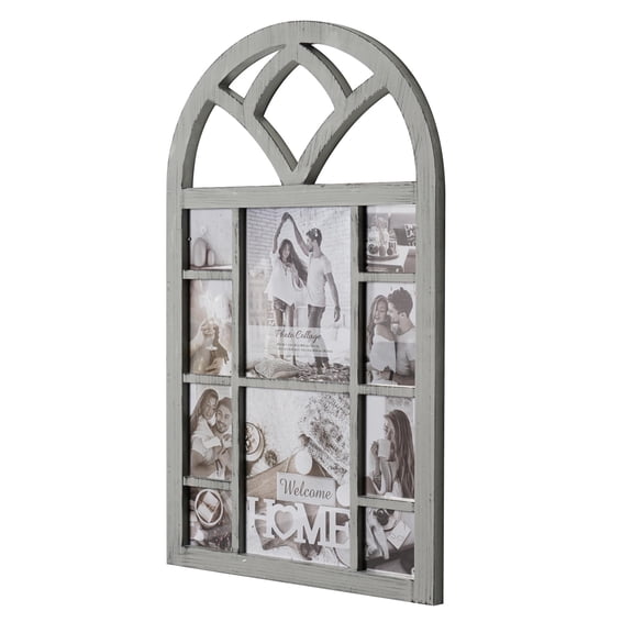 Crystal Art Gallery Gray Distressed Arched Window Pane Wall Hanging Decorative Photo Collage Picture Frame - 31.5" x 18"