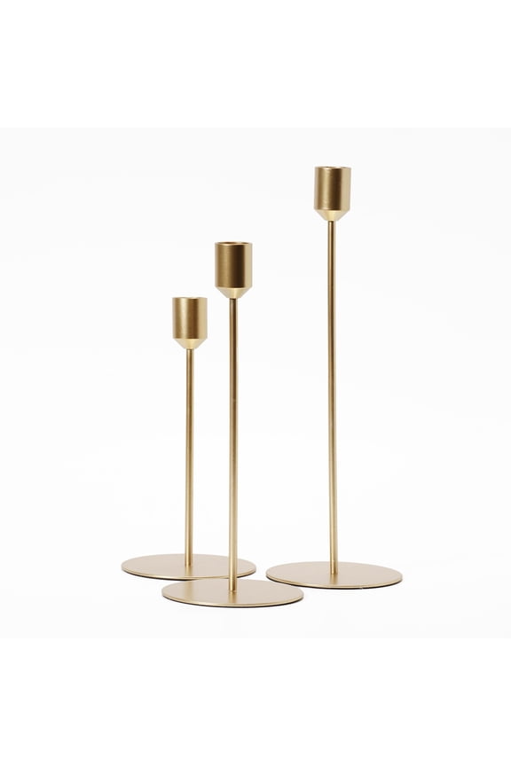 Home Decor Collection Crystal Art Gallery Indoor Modern Metal Gold Unscented Tealight Candle Stick Holder Set of 3