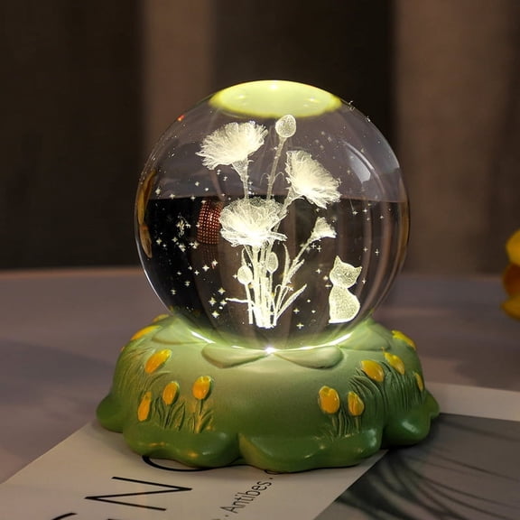 Crystal Ball 3D Inner Carved Small Crystal Ball Light with Resin Base, Decorative Creative Gift Luminous Crystal Ball for Christmas Classmates and Kids Birthday (Style 5)