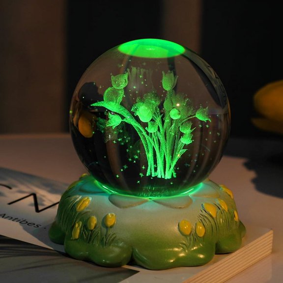 Crystal Ball 3D Inner Carved Small Crystal Ball Light with Resin Base, Decorative Creative Gift Luminous Crystal Ball for Christmas Classmates and Kids Birthday (Style 2)