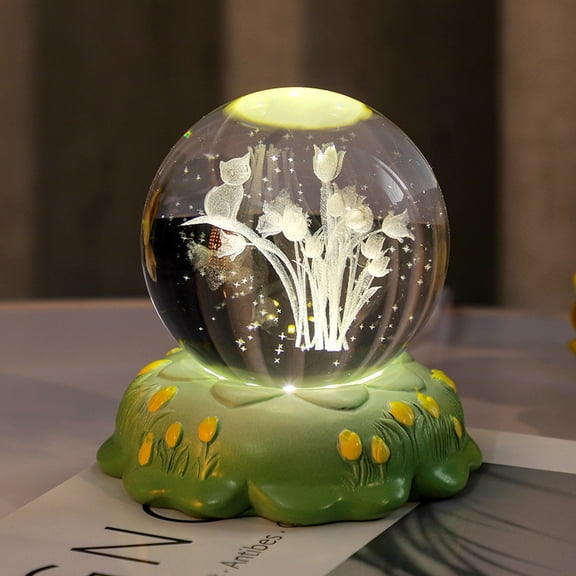 Crystal Ball 3D Inner Carved Small Crystal Ball Light with Resin Base, Decorative Creative Gift Luminous Crystal Ball for Christmas Classmates and Kids Birthday (Style 6)