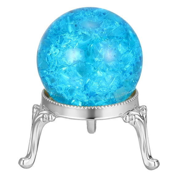 Crystal Ball 40mm, Ice Cracked Glass Ball with Metal Stand, Decorative Crystal Sphere Glass Paperweight for Home Wedding Office Party Table Decor, Lake Blue/Silver
