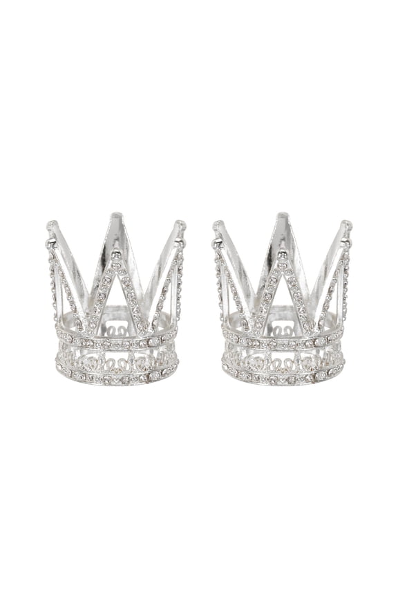 Crystal Ball Display Holder Crown Shaped Egg Stand 1.6 Inch Silver Tone 2Pcs