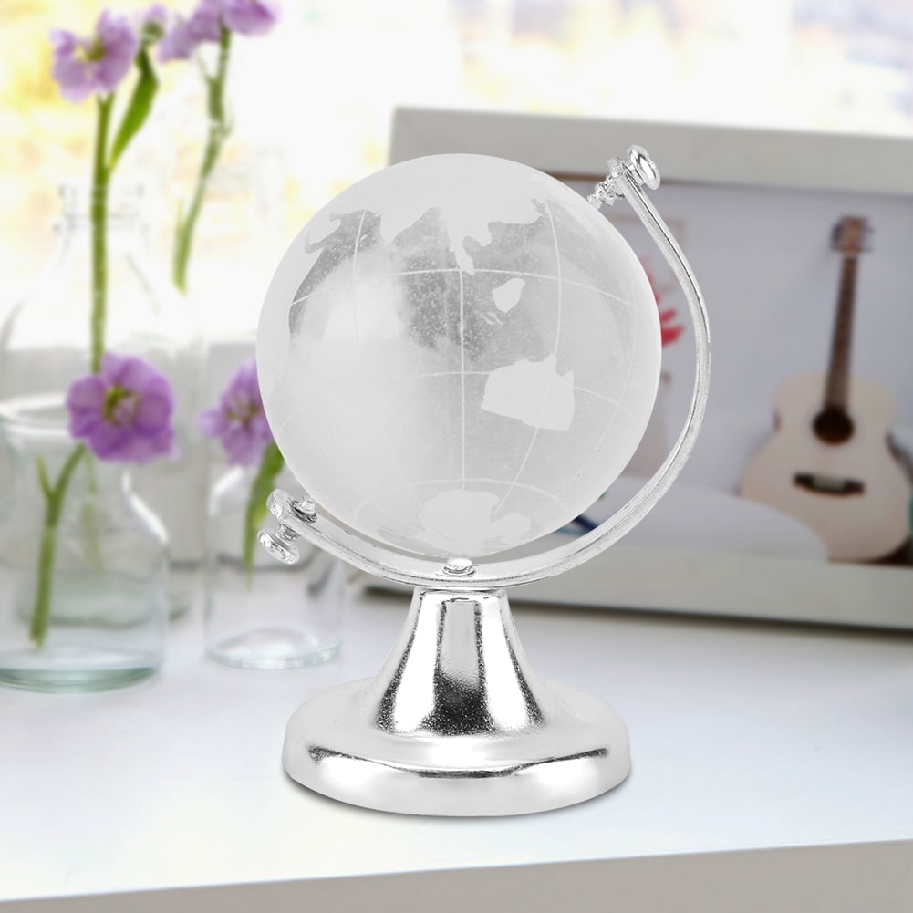 Crystal Ball Glass Sphere Display Globe Round Earth Globe World Map Crystal Glass Ball Sphere Home Office Decor Gift [Silver]