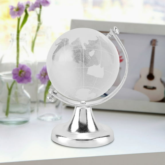 Crystal Ball Glass Sphere Display Globe Round Earth Globe World Map Crystal Glass Ball Sphere Home Office Decor Gift [Silver]