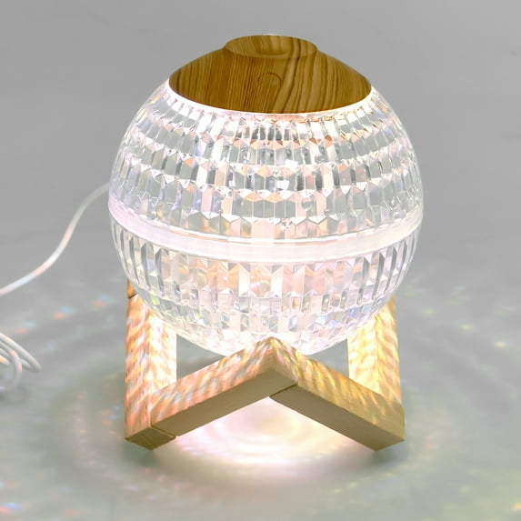 Crystal Ball Humidifier with Night Light Elegant Crystal Ball Oil Diffuser with Wood Stand 350ml Mini Humidifier Auto Power Off Aromatherapy Diffuser Portable for Decoration Travel Office