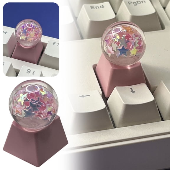 Crystal Ball Keycap Ecohintz Starlight Crystal Ball Mechanical Keycap - Interactive Luminous & Glittering Star Design, Customizable for Gaming Keyboards with Unique Feel & Visual Enjoyment, Pink