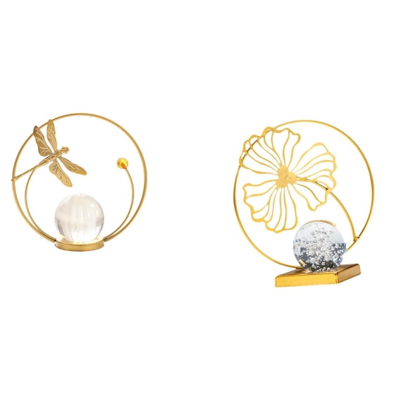 Crystal Ball Leaf Sculpture Iron Figurine Desk Ornament Unique Art Decor for Living Room Office Bedroom