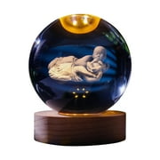 Crystal Ball Night Light Engraved Holy Family Figurine Statue with Wooden Stand Colour Changing Light Glass Religious Collection Catholic Church, Virgin Mary Glass Statue with Colourful LED Base (H)