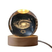 Crystal Ball Night Light USB Powered 3D Astronomy Solar System Planets Moon Astronaut Decoration Bedroom Lamp Christmas Birthday Gift for Kids Adults 6cm Transparent