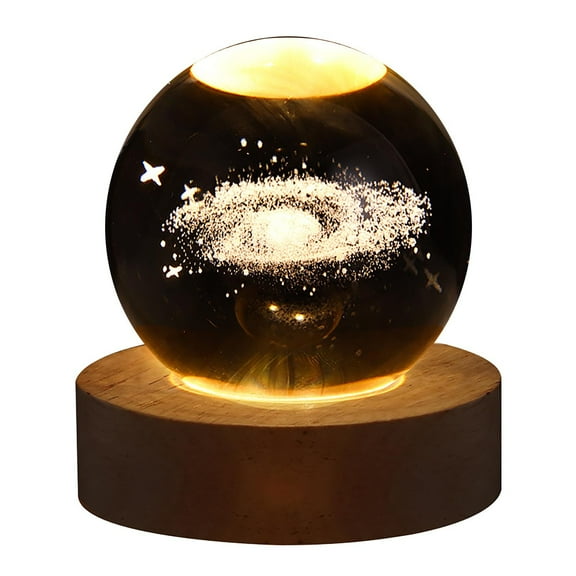 Crystal Ball Night Light, Yannianjz Crystal Ball Night Light, LED Solar Orbital Projection Lamp with Wood Stand, Galaxy Moon Decor for Bedroom Nursery, USB Powered Ambient Lighting