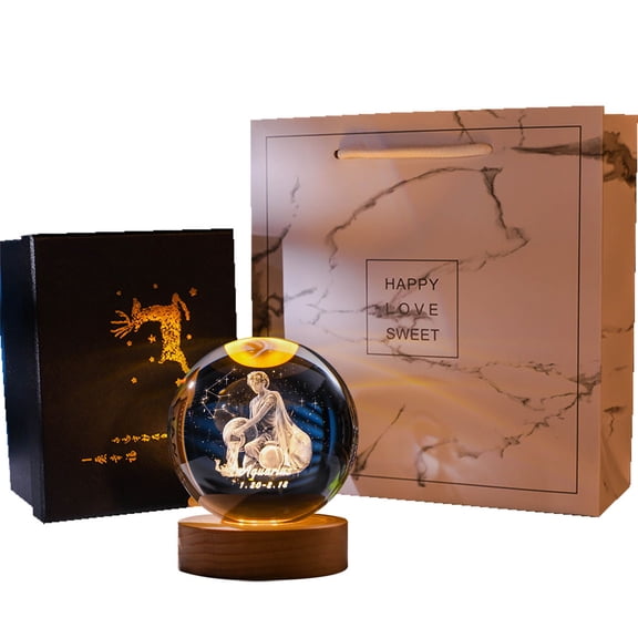 Crystal Ball Night Light for Kids with Warm LED Light Base and USB cable, Birthday Gift for Teens Boys and Girls, 60mm, Constellation
