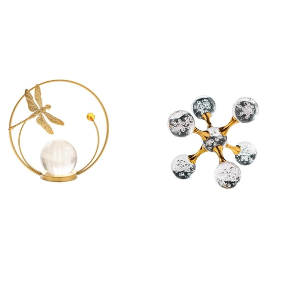 Crystal Ball Sculpture Bubble Sphere Iron Figurine Modern Glass Material Desk Office Home Decor for Adults