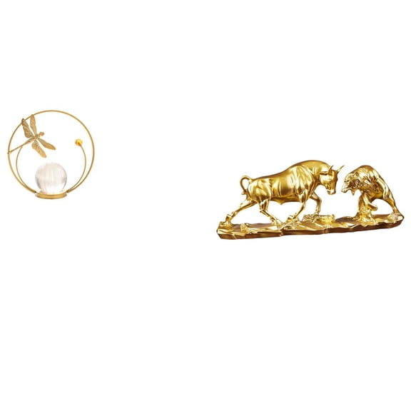 Crystal Ball Sculpture Bull Bear Resin Tabletop Decoration Stable Stand for Office Bedroom Fireplace Shelf Display