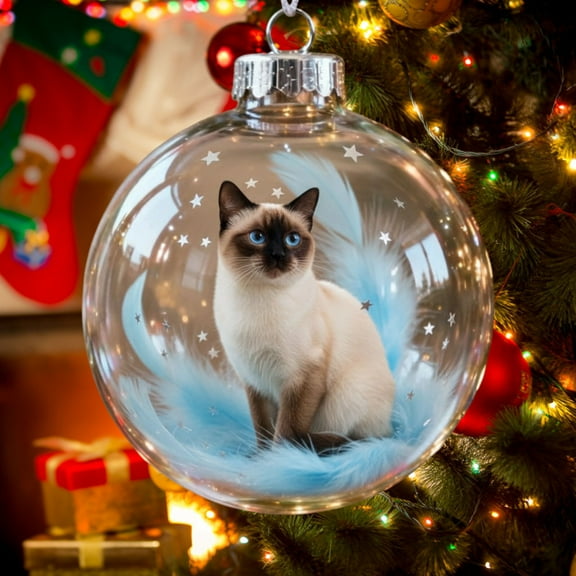 Crystal Ball Snow Globe, Handcrafted Holiday Figurine Decoration with Persian Siamese Maine Coon Cats, Glittery Fish Bones and Yarn, Interactive Christmas Home Decor Collectible