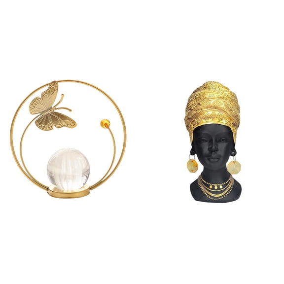 Crystal Ball Statue African Woman Figurine Metal Stand Resin Material Unique Gift for Living Room Office Shelf Decor