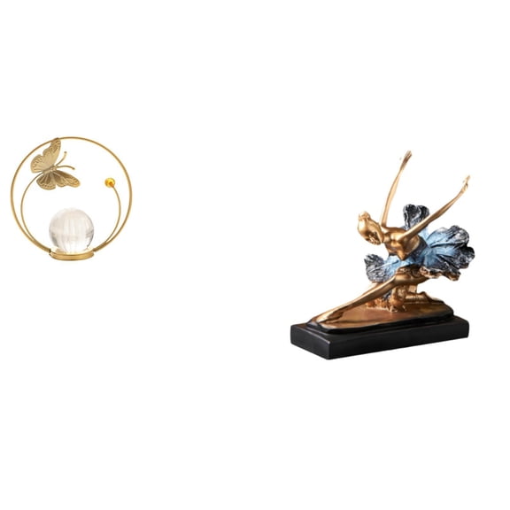 Crystal Ball Statue Ballet Dancer Figurine Iron Material Artistic Ornament for Hallway Living Room Office Decor
