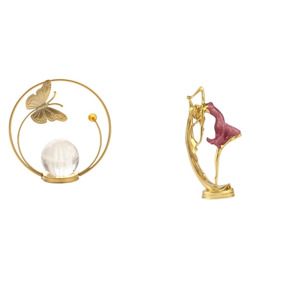 Crystal Ball Statue Ballet Dancing Girl Sculpture Metal Figurine Unique Desk Ornament for Office Living Room Bedroom