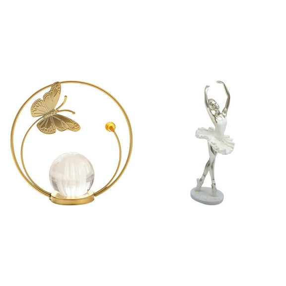 Crystal Ball Statue Ballet Girl Figurine Elegant Resin Design for Living Room Office Decor Bookshelf Display