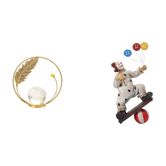 Crystal Ball Statue Clown Figurine Metal Sculpture with Resin Material for Living Room Bedroom Office Decoration