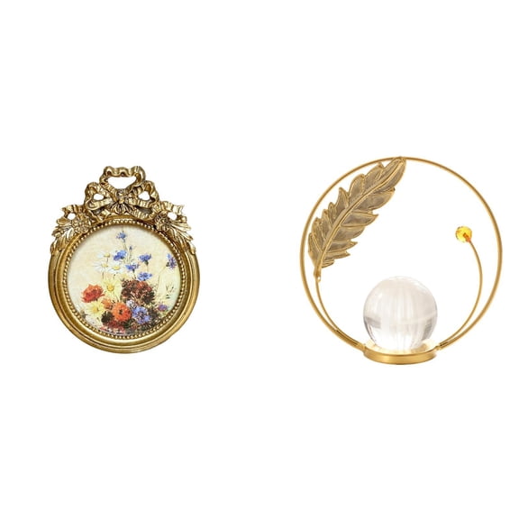 Crystal Ball Statue Round Picture Frame Ornate Resin Material for Desktop Wall Display Hallway Bedroom