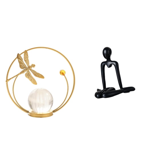 Crystal Ball Statue Thinker Sculpture Iron Figurine Ornamental Design for Desk Bookshelf Office Decor