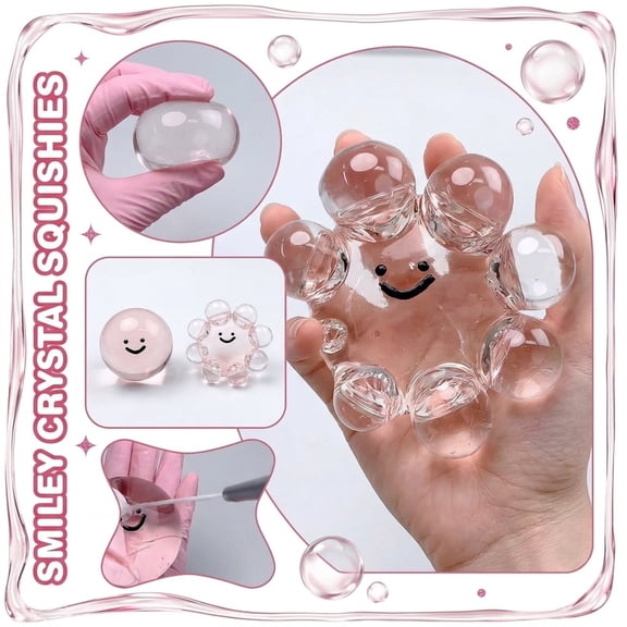 Crystal Ball Taba Squishy Toy, Clear Transparent Stress Relief Fidget Toy, Soft Sticky Glossy Sensory Ball with Smile Design for Adults
