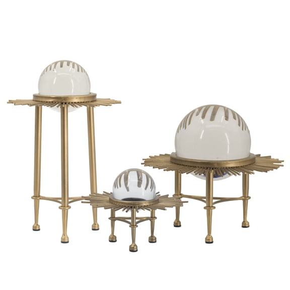 Crystal Ball on Sunburst Metal Stand - Set of 3 - Gold