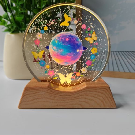 Crystal Ball with Wooden Light Base, 3D Laser Etched Constellation Glass Sphere Decorative Balls Paperweight Gift(80mm)Style 3