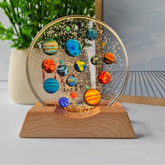 Crystal Ball with Wooden Light Base, 3D Laser Etched Constellation Glass Sphere Decorative Balls Paperweight Gift(80mm)Style 6