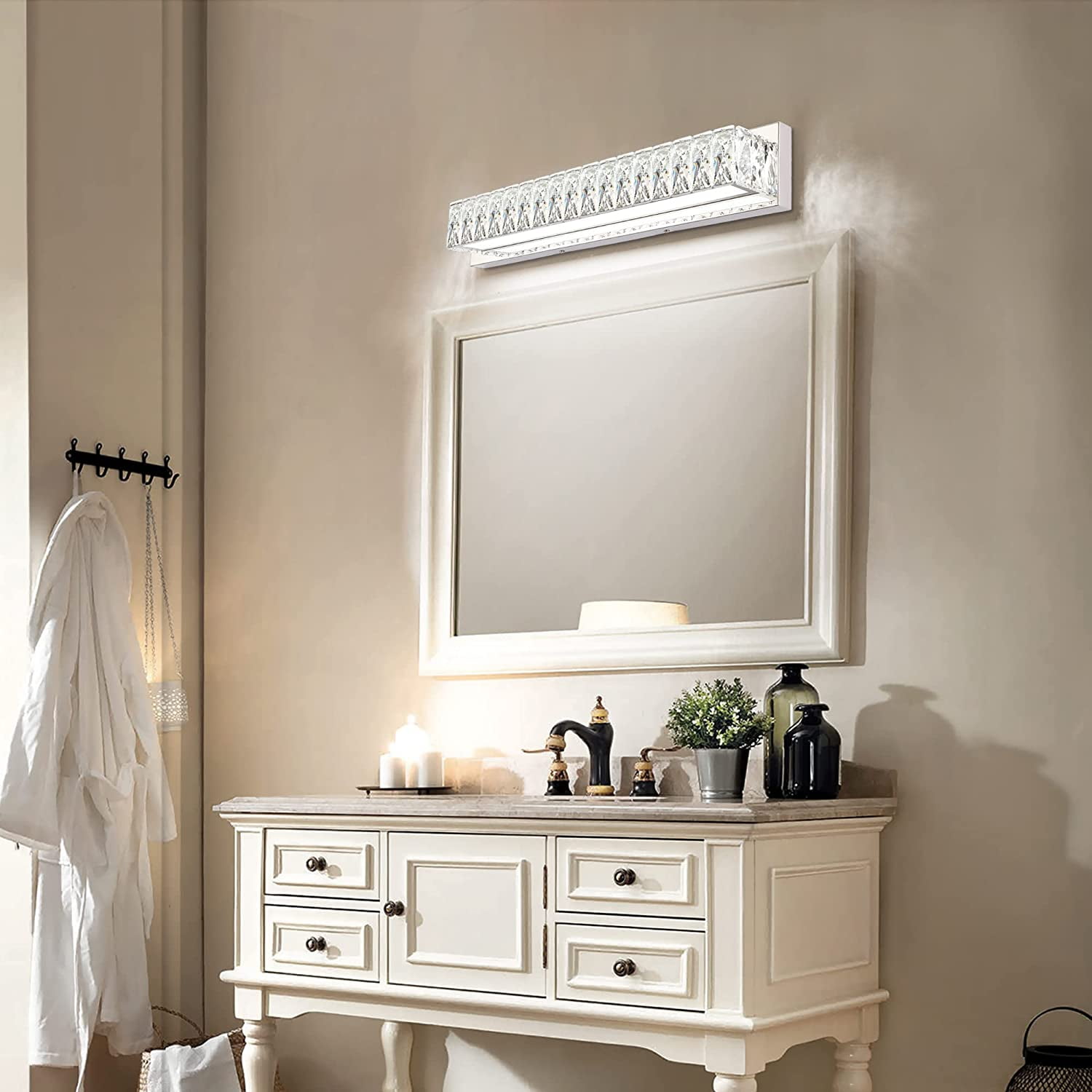 Crystal Bathroom Light Fixtures Over Mirror, 22.8in Modern LED Vanity