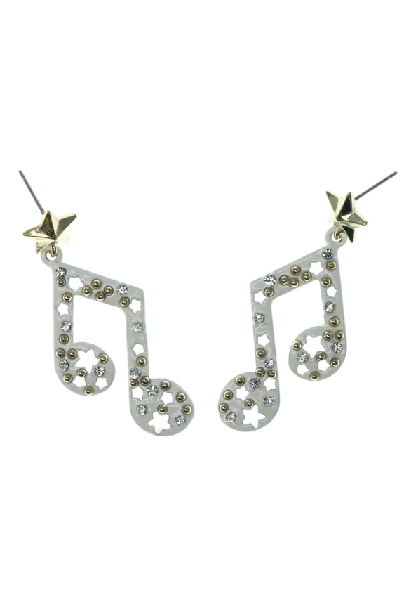 Crystal Bead & Cut Out Gold-Tone Music Themed French Hook Dangle Earrings