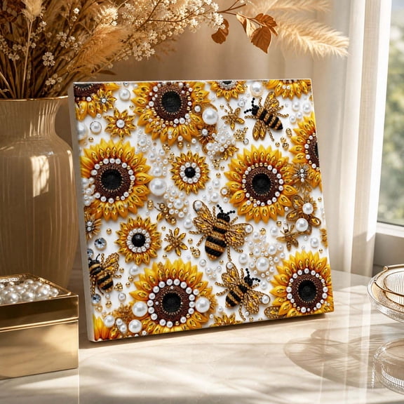 Crystal Bead Diamond Painting Kit, 5D Floral Art Set for Adults, 7.87 x 7.87 Inch Number-Coded Canvas With Point Drill Pen, Design A, 1 Pack