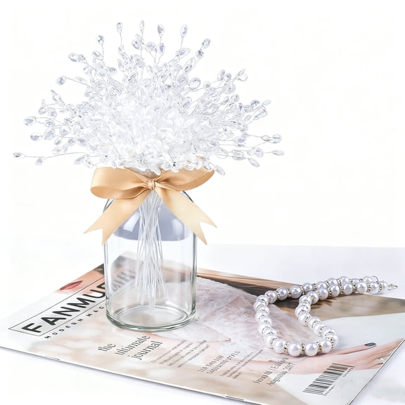 Crystal Bead Floral Picks - 20 Clear Bead Stems for Wedding Centerpieces, DIY Crafts, Cake Decorations