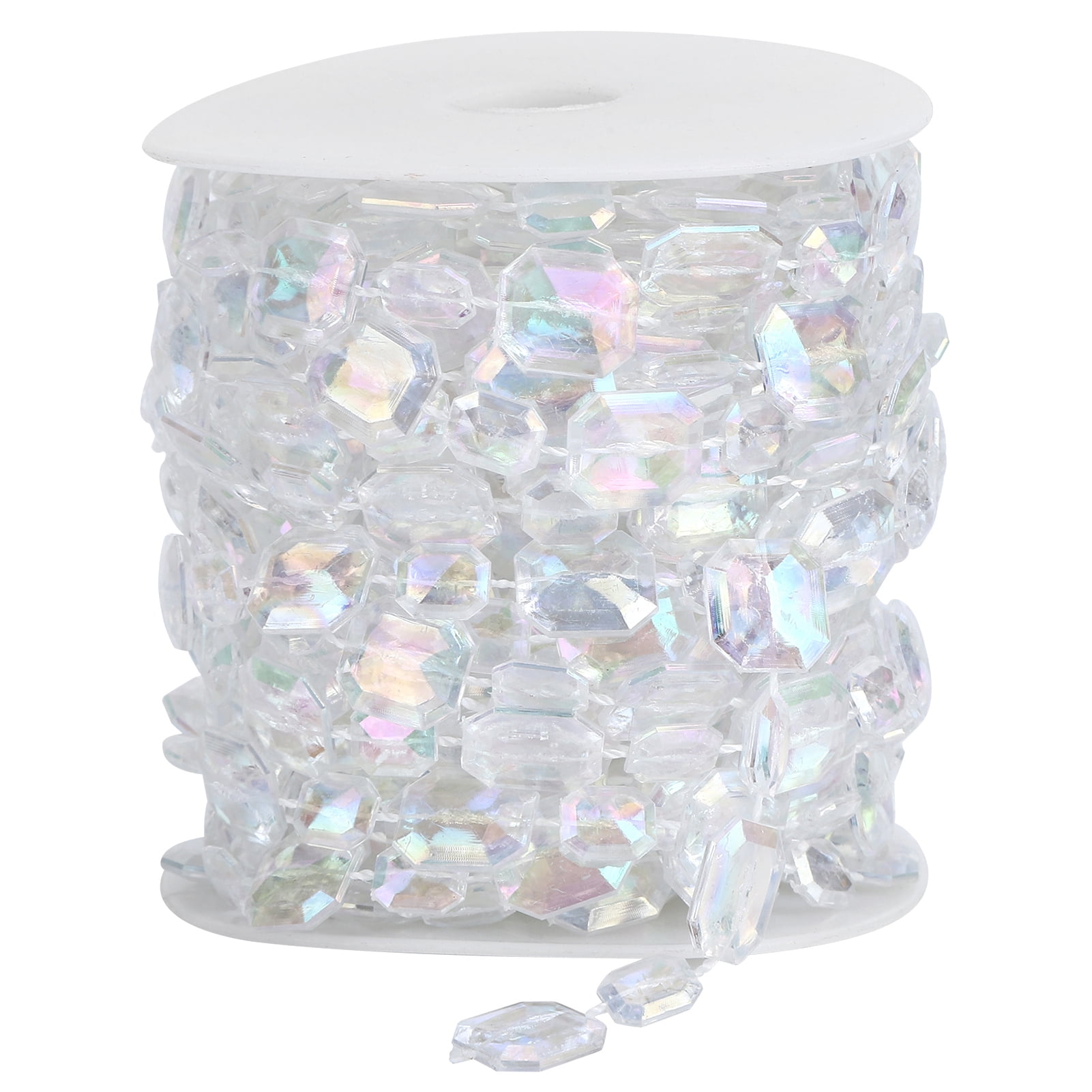 Crystal Bead Iridescent Octagonal Acrylic Beads Strand Chain Garland 32.8ft Cuttable For Christmas, Valentine, Exhibition, Wedding, Clothing, Costume, DIY Decoration