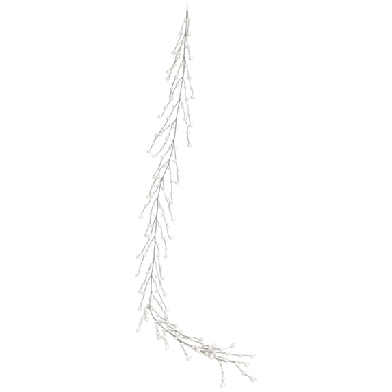 Crystal Beaded Christmas Tree Garland with Acrylic Icicle Drop Branches, 6 Feet, White and Clear, for Holiday Mantle and Table Centerpiece Decoration