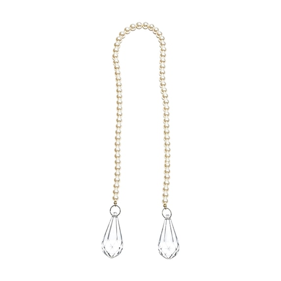 Crystal Beaded Christmas Tree Pearl Strand with Clear Teardrop Pendants, Single Strand, White and Clear, for Indoor Holiday Decor, Hanging Ornament