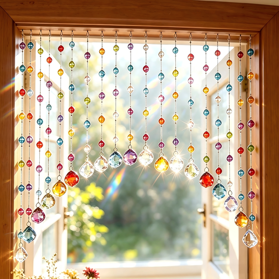 Crystal Beaded Curtain, Multicolor Acrylic Bead Door Curtain, 20-Strand Arched String Room Divider for Bedroom, Living Room, Window, Cafe