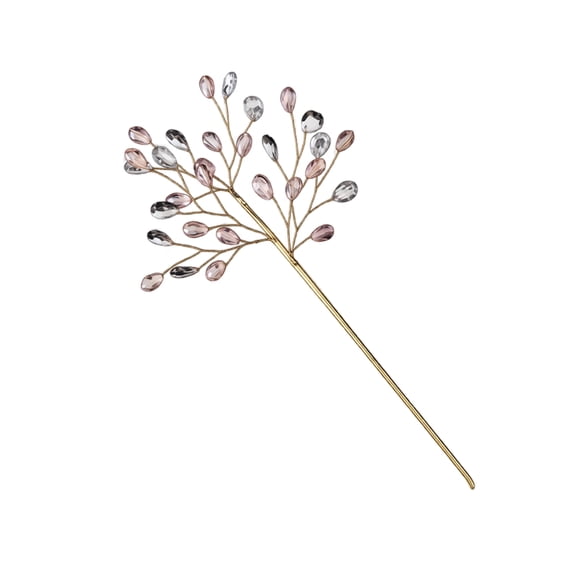 Crystal Beaded Floral Pick, Teardrop Rhinestone Sprig with Golden Stem, Faux Gem Branch for Christmas Wreath, Garland, Wedding Bouquet & Home DIY Floral Craft Decoration