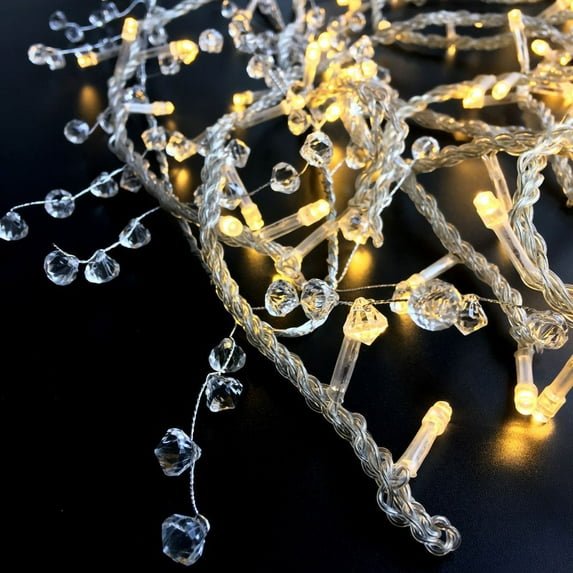 Crystal Beaded Garland Clear Diamond Branch Chandelier Twinkle Acrylic Ice Silver Wire String Wreath Party Decoration for Wedding DIY Craft Jewelry Making