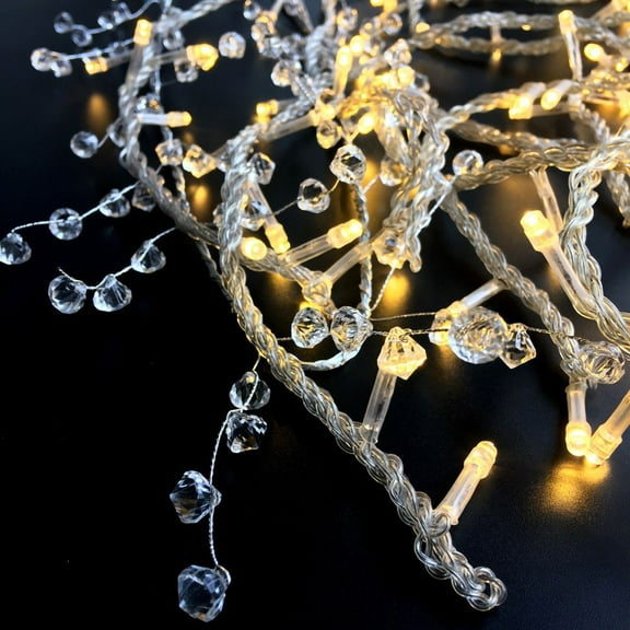 Crystal Beaded Garland Clear Diamond Branch Chandelier Twinkle Acrylic Ice Silver Wire String Wreath Party Decoration for Wedding DIY Craft Jewelry Making