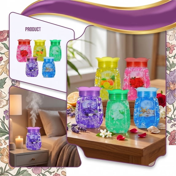 Crystal Beads Air Freshener, Long-Lasting Scented Gel Beads Odor Eliminator, 5 Fragrances (Rose, Lavender, Gardenia, Ocean, Pineapple) for Bathroom, Bedroom, Toilet and Home,D