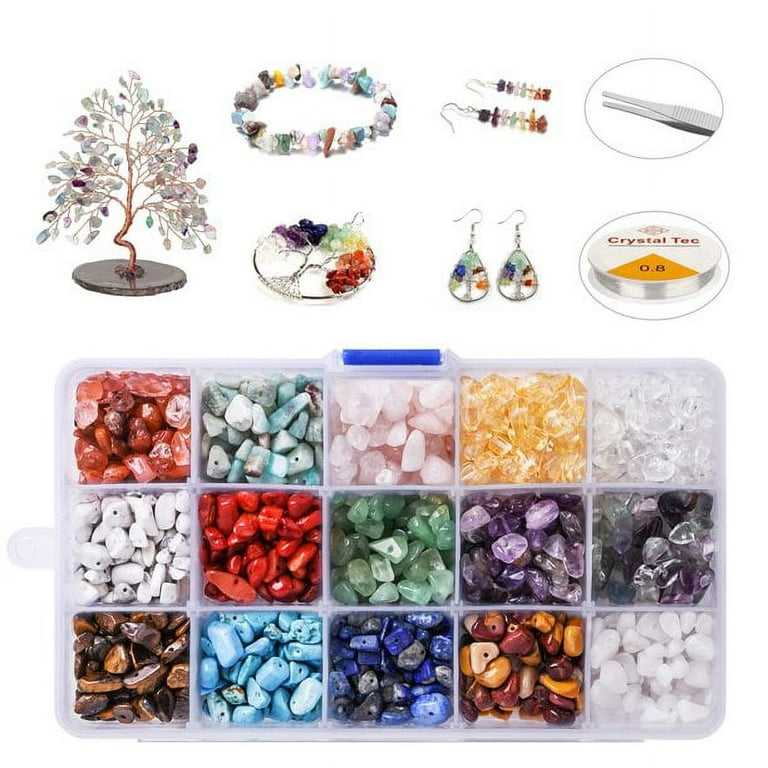 Crystal Beads Crystal Jewelry Making Kit for Jewelry Making Crystal Chips  and Gemstone Beads with Tweezers and String,15 Colors