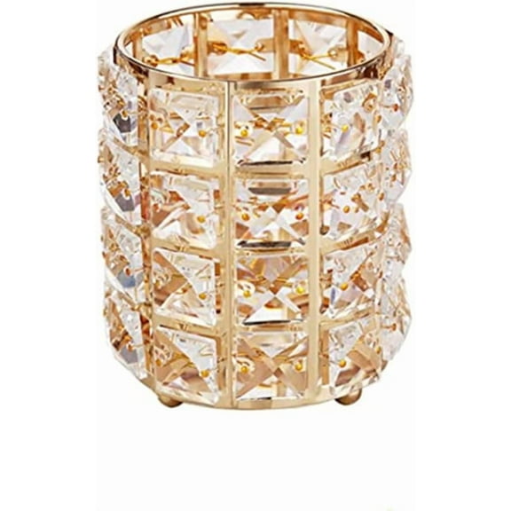 Crystal Beads Makeup Brush Holder, Makeup Brush Organizer Vanity Decor, Handcrafted Cosmetics Brushes Cup, Crystal Cup for Makeup Brushes(Gold)