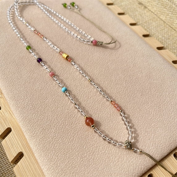 Crystal Beads Necklace Beeswax Pendant Rope