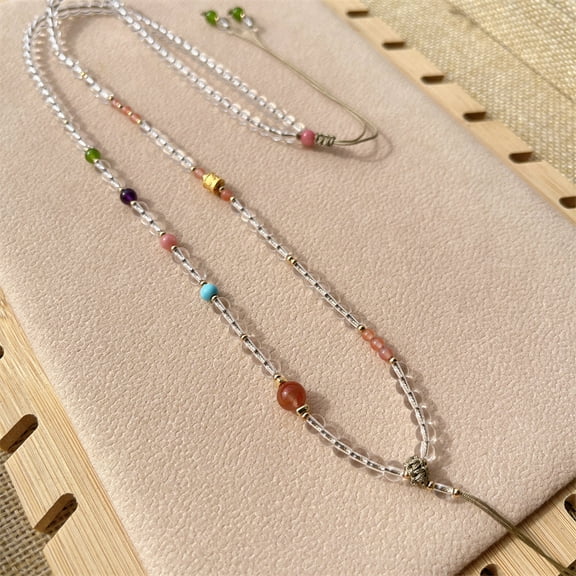 Crystal Beads Necklace Beeswax Pendant Rope