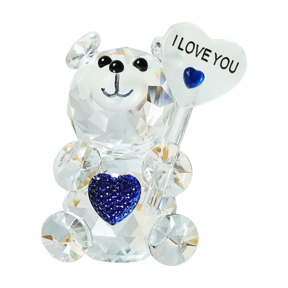 Crystal Bear ""I Love You"" Valentine's Day Decoration Set ,Love Bear, Miniature Collectible Bear with Heart, Adorable Accent for Fairy Gardens, DIY Projects, or as a Secret Admirer Gift Blue
