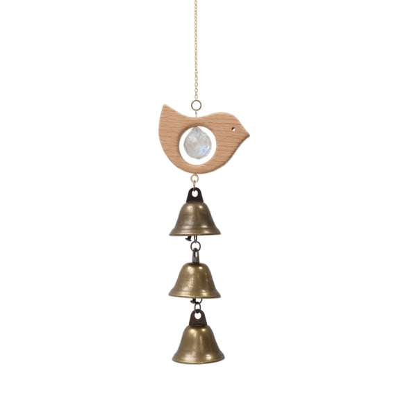 Crystal Bell Wind Chimes Natural Wood Hanging Ornament 13.78 Inch Decorative Bells for Home Indoor Outdoor Patio Garden Window Porch Bedroom Calming Sound Decoration